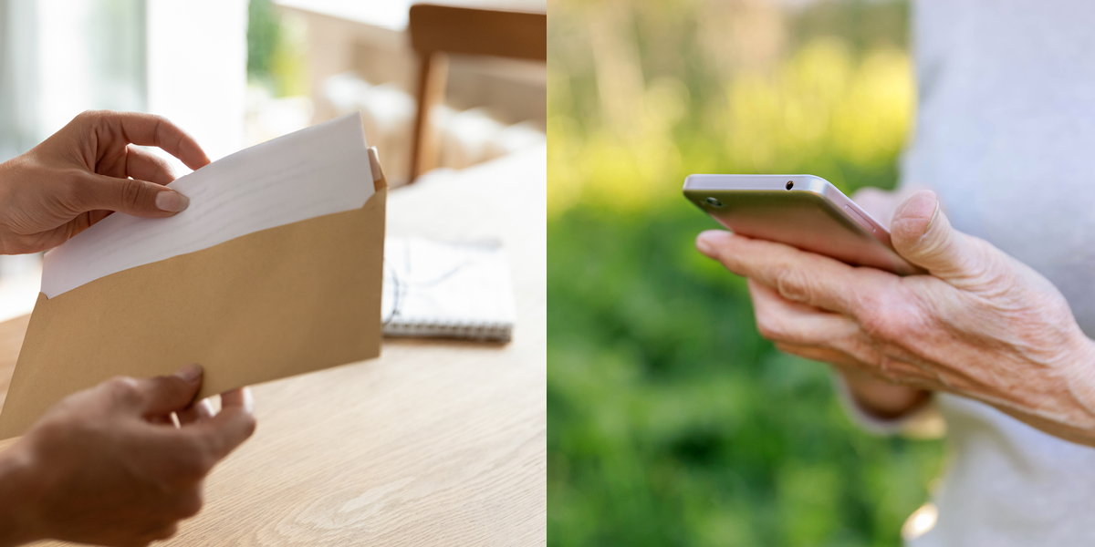 Paper in envelope and person on a phone